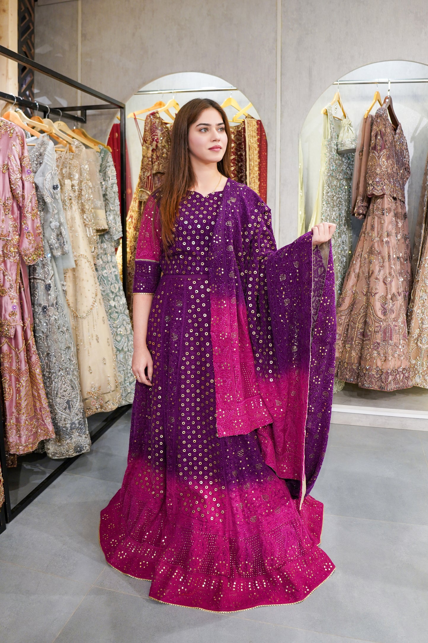 Kamdani Mukaish Blouse with Lehnga (plum-0803)