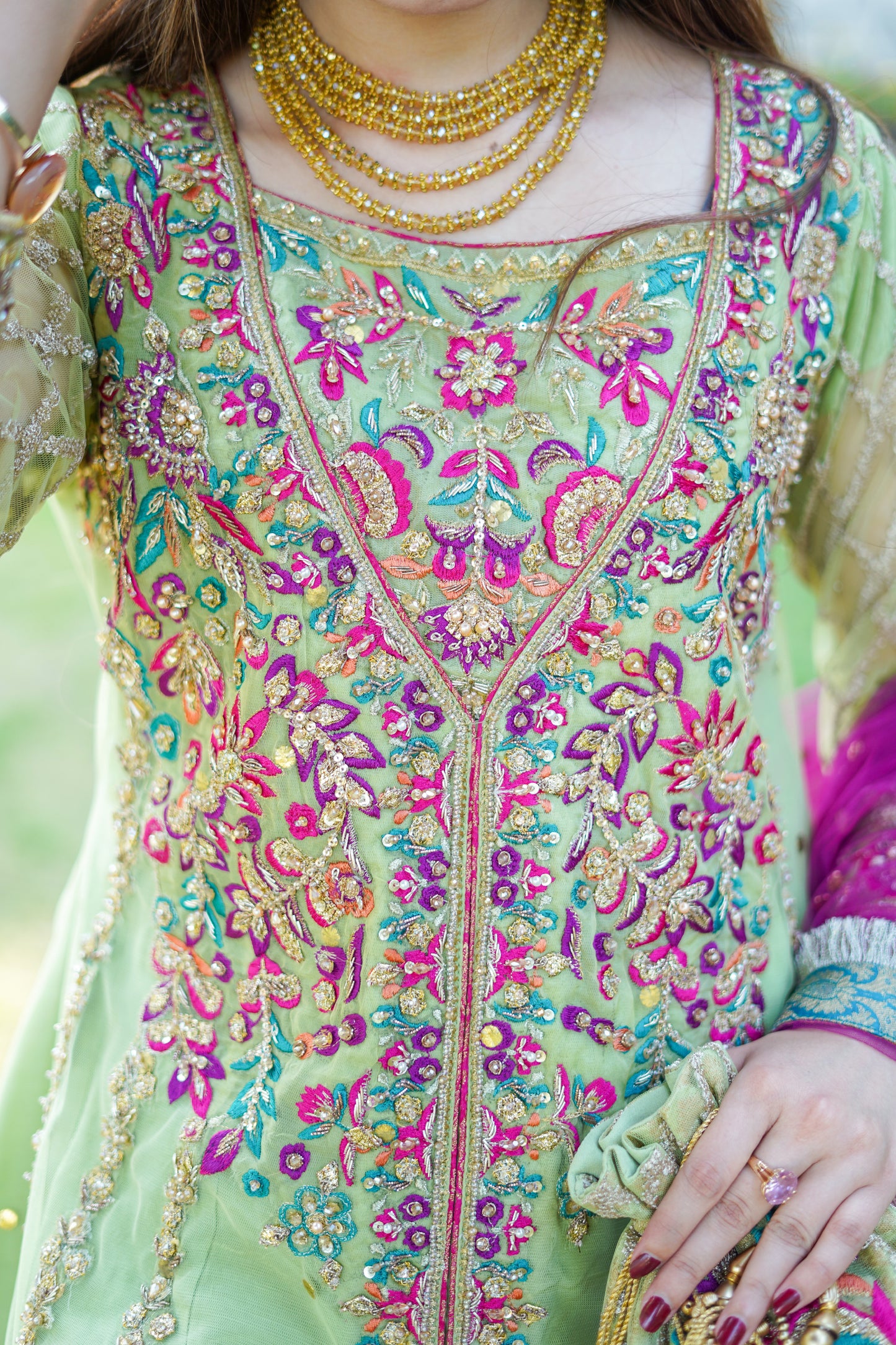 Pista Green Angrakha Frock with Sharara (md-gr0805)