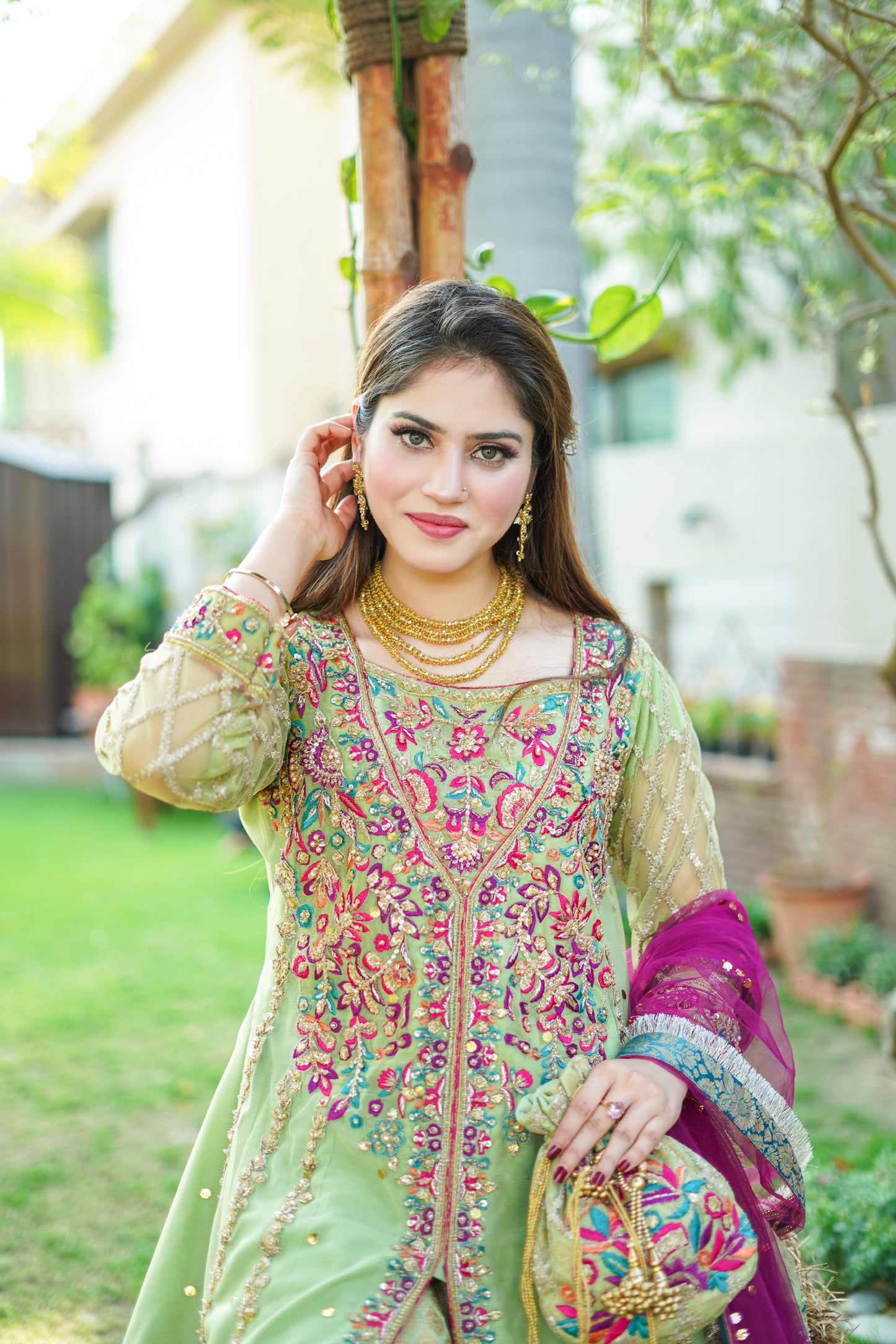 Pista Green Angrakha Frock with Sharara (md-gr0805)