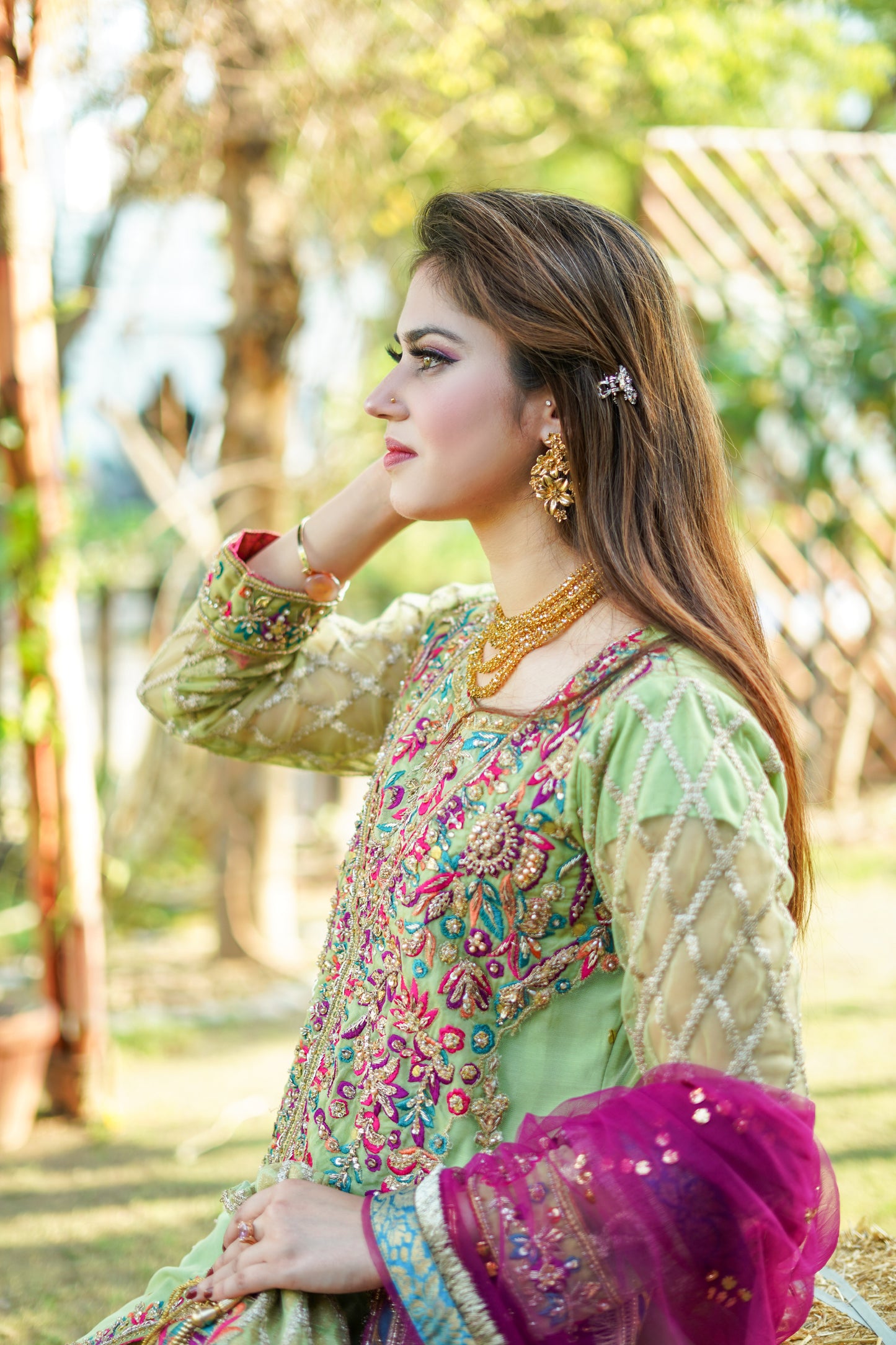 Pista Green Angrakha Frock with Sharara (md-gr0805)