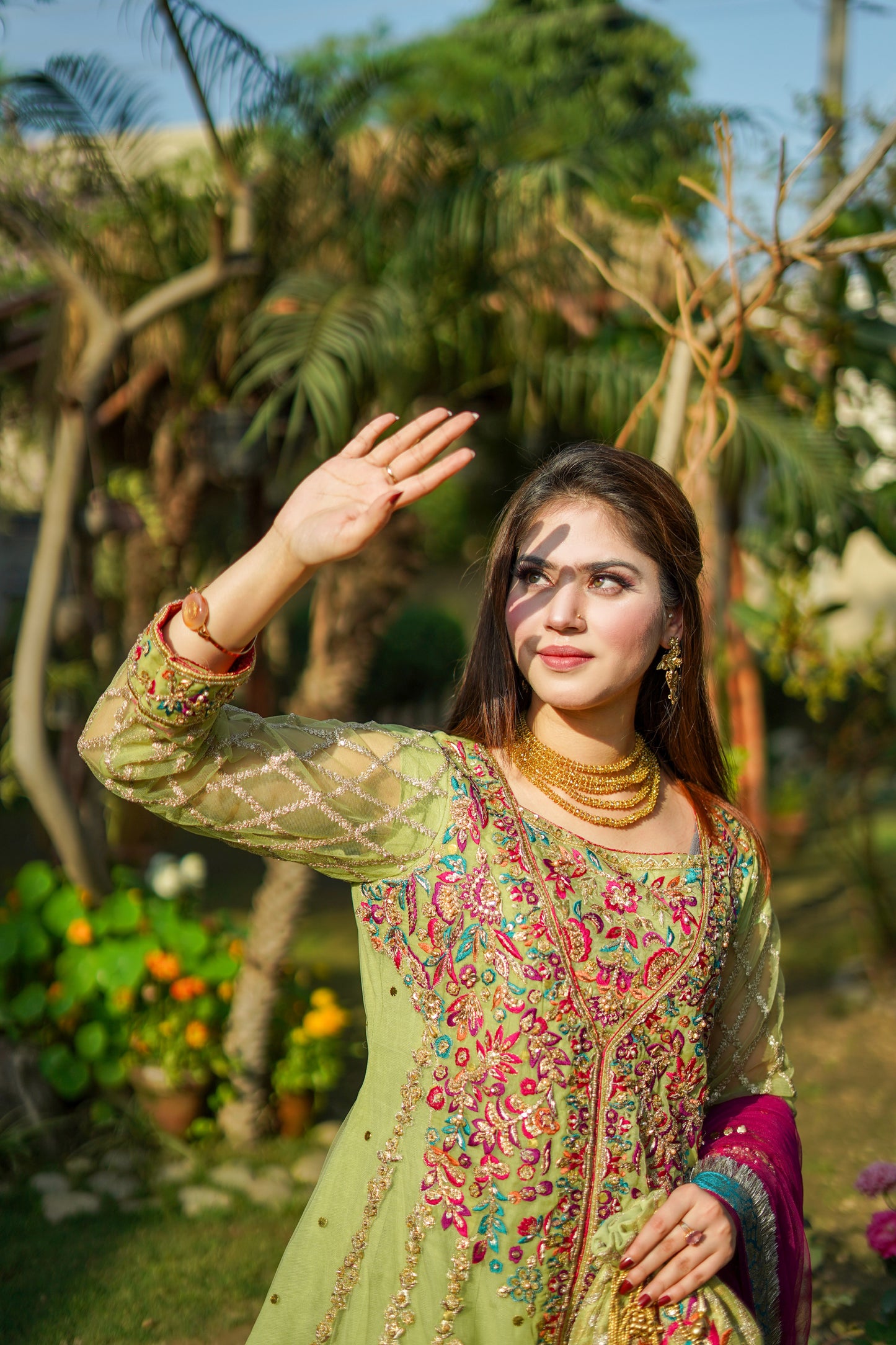 Pista Green Angrakha Frock with Sharara (md-gr0805)