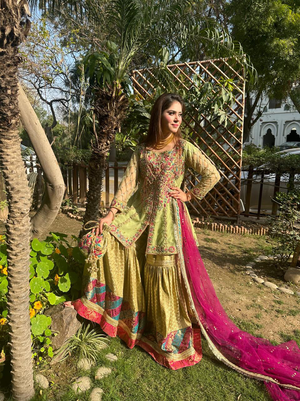 Pista Green Angrakha Frock with Sharara (md-gr0805)