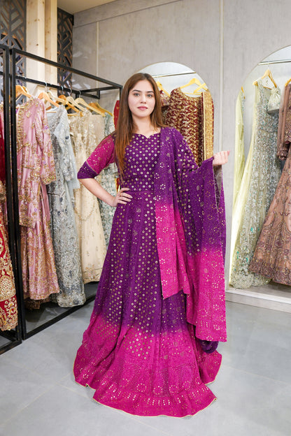 Kamdani Mukaish Blouse with Lehnga (plum-0803)