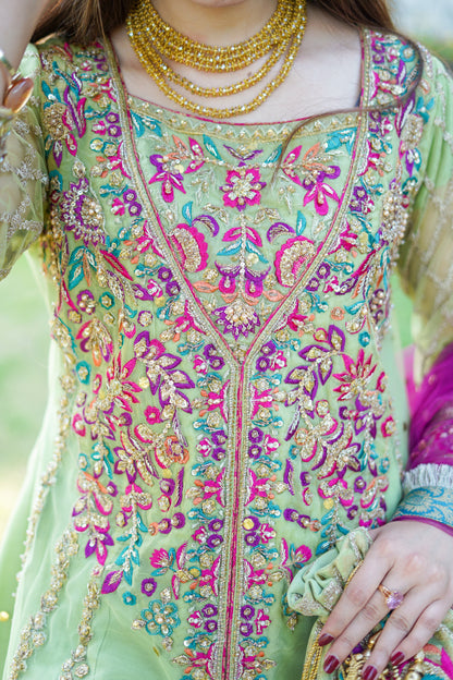 Pista Green Angrakha Frock with Sharara (md-gr0805)