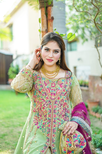 Pista Green Angrakha Frock with Sharara (md-gr0805)
