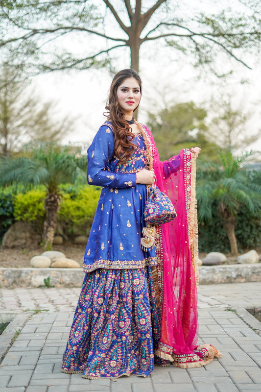 Hand Embroidered Frock with Jacket and Sharara (md-Rb0807)